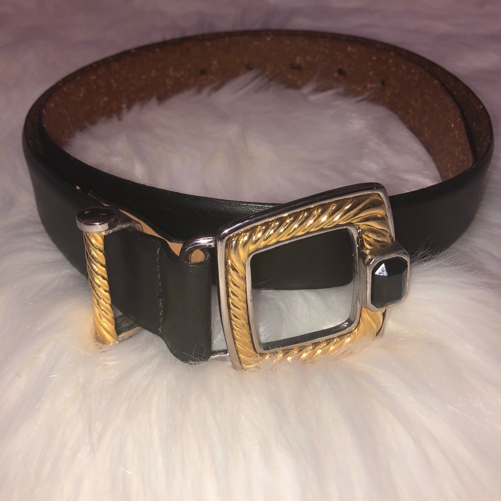 Talbots Size Large Gold, Silver and Black Stone Leather Belt